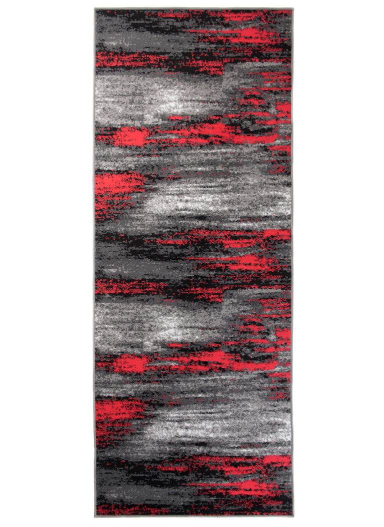 Tapis de Couloir Maya Gris Noir Rouge Abstrait