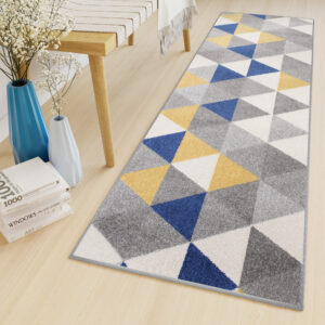 Tapis de couloir Lazur Gris Jaune Bleu Triangles