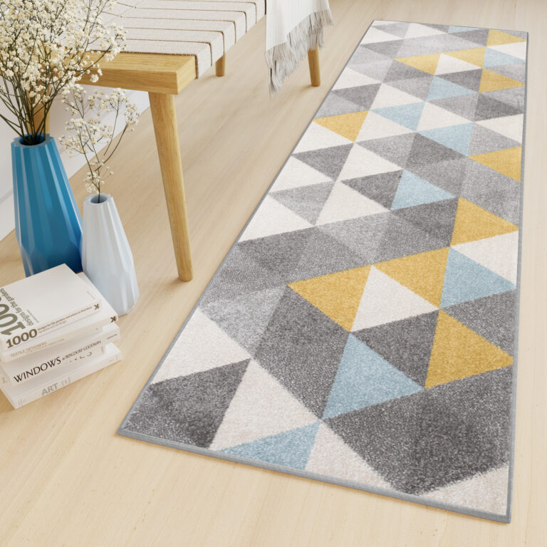 Tapis de couloir Lazur Gris Jaune Turquoise Triangles