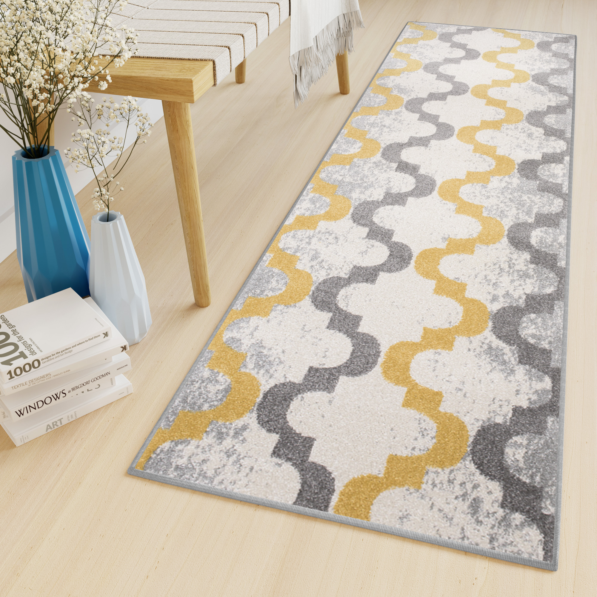 Tapis de couloir Lazur Gris Jaune Treillis