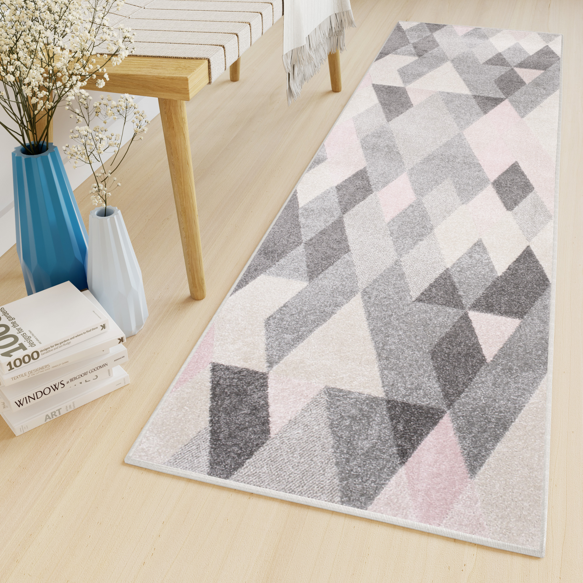 Tapis de couloir Lazur Gris Rose Triangles