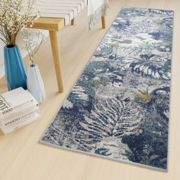 Tapis de couloir Lazur Bleu Marine Feuilles