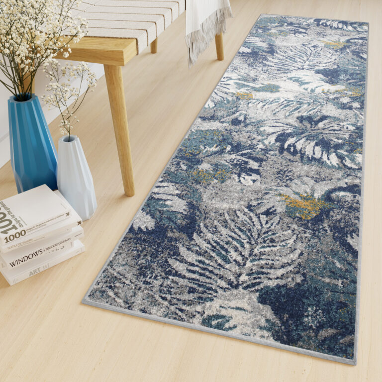 Tapis de couloir Lazur Bleu Marine Feuilles