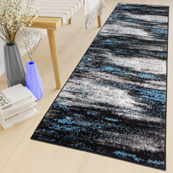 Tapis de Couloir Maya Gris Noir Bleu Abstrait