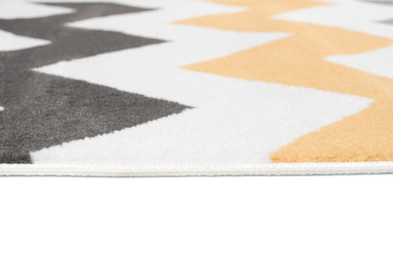 Tapis de Couloir Maya Gris Jaune Géométrique en Zigzag