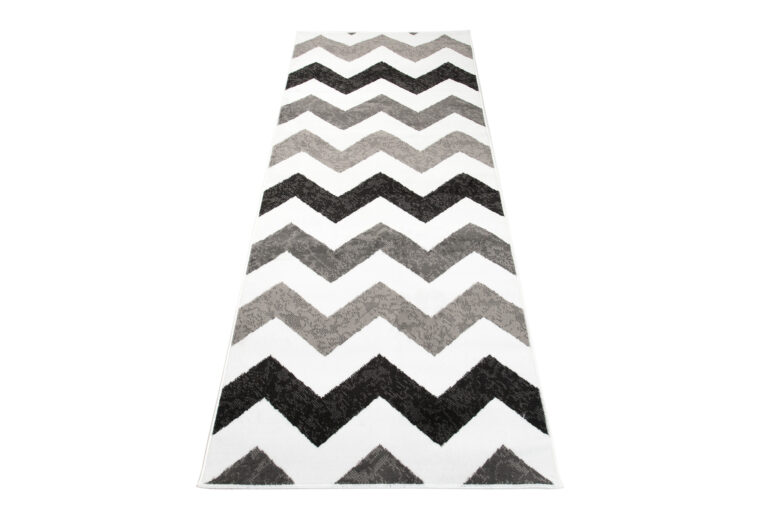 Tapis de Couloir Maya Gris Noir Géométrique en Zigzag