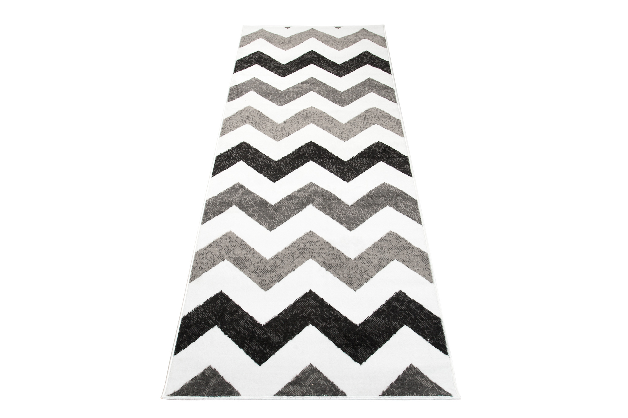 Tapis de Couloir Maya Gris Noir Géométrique en Zigzag
