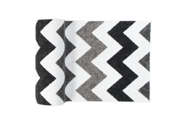Tapis de Couloir Maya Gris Noir Géométrique en Zigzag