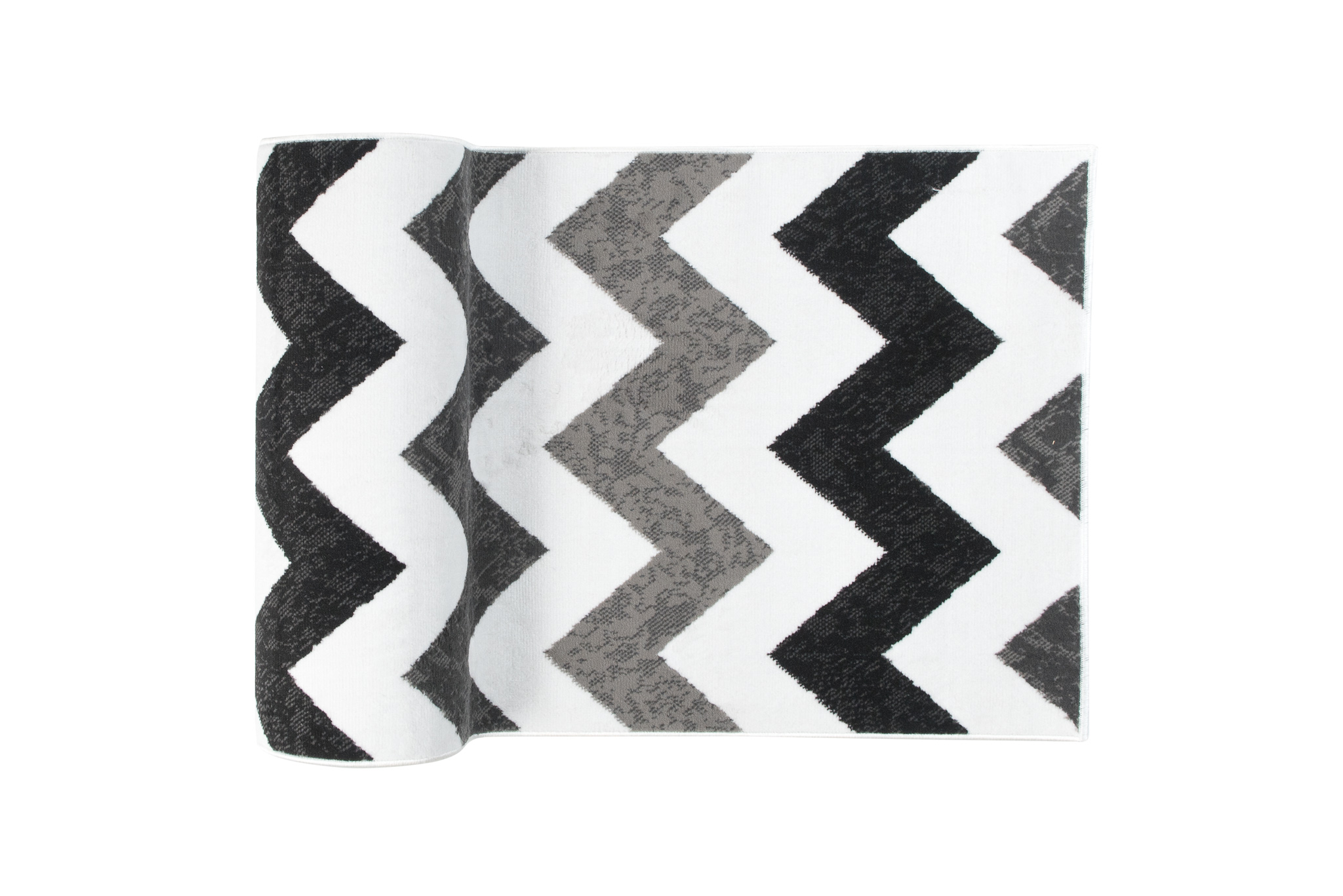 Tapis de Couloir Maya Gris Noir Géométrique en Zigzag