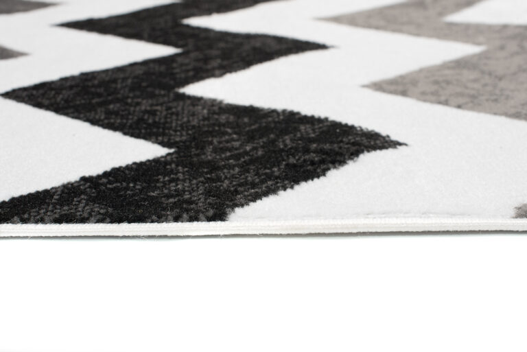 Tapis de Couloir Maya Gris Noir Géométrique en Zigzag
