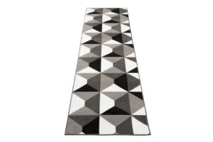 Tapis de Couloir Maya Gris Noir Géométrique à Carrés