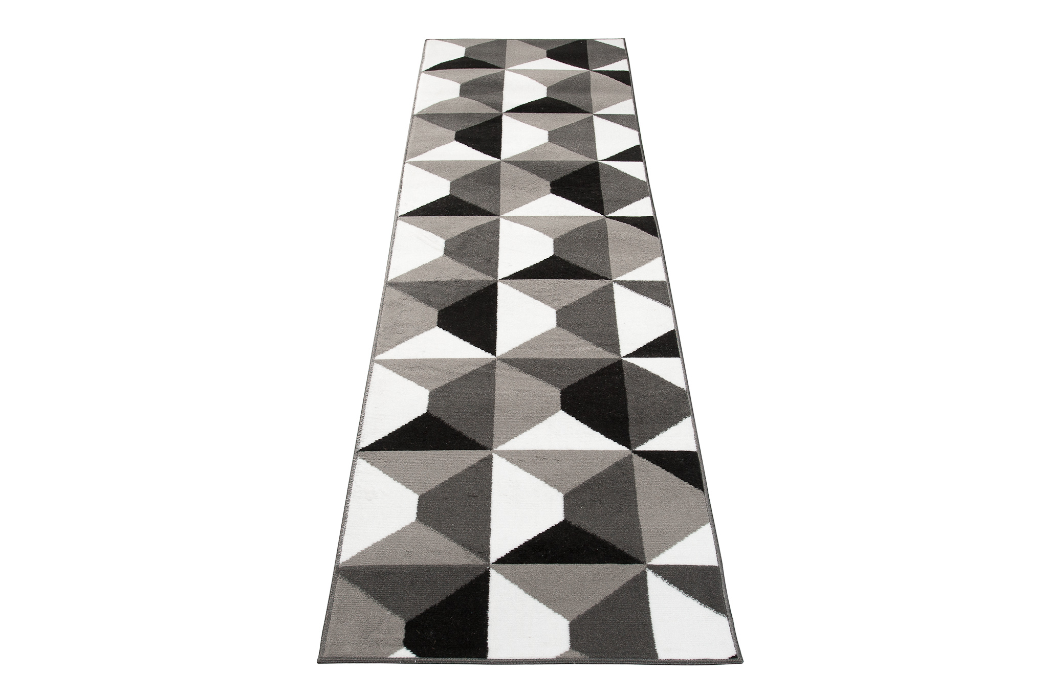 Tapis de Couloir Maya Gris Noir Géométrique à Carrés