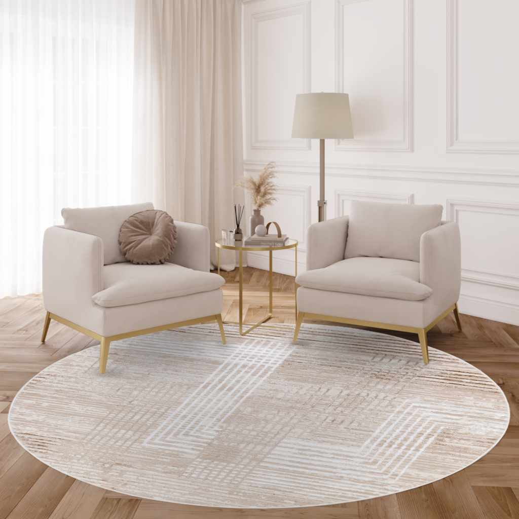 Tapis Crystal Rond Marron Beige Crème Rayé