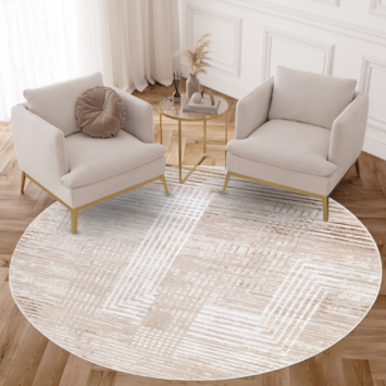 Tapis Crystal Rond Marron Beige Crème Rayé