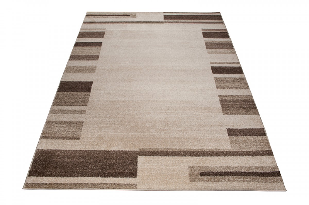 Tapis Sari Beige Marron Cadre