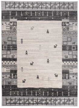 Tapis Sari Gris Crème Ethnique Cadre