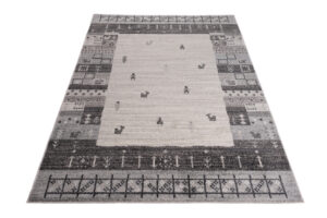 Tapis Sari Gris Crème Ethnique Cadre