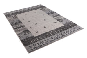 Tapis Sari Gris Crème Ethnique Cadre