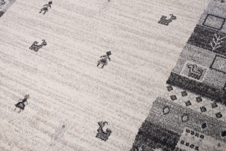 Tapis Sari Gris Crème Ethnique Cadre