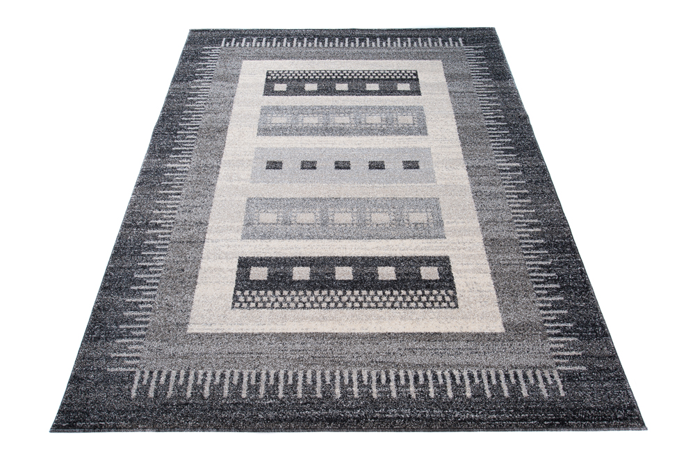 Tapis Sari Gris Ethnique Cadre