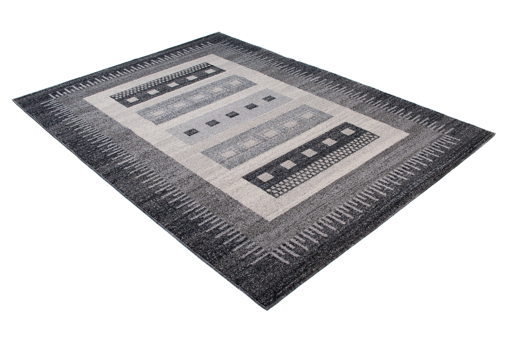 Tapis Sari Gris Ethnique Cadre