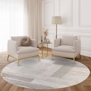 Tapis Crystal Rond Marron Beige Crème Rayé