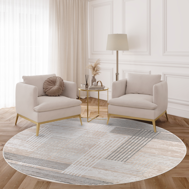 Tapis Crystal Rond Marron Beige Crème Rayé