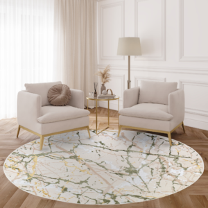 Tapis Crystal Rond Vert Crème Abstrait Marbre