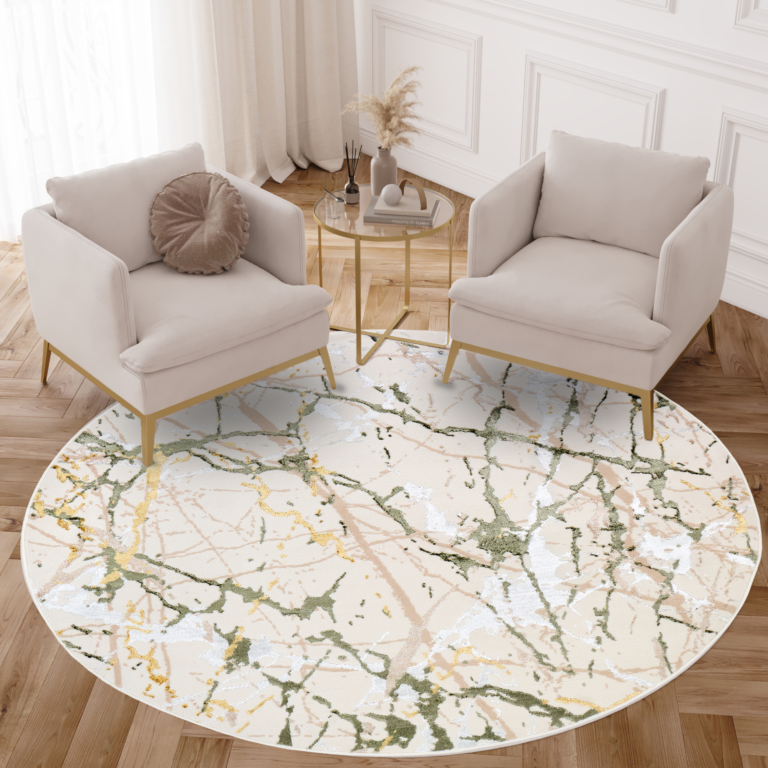 Tapis Crystal Rond Vert Crème Abstrait Marbre