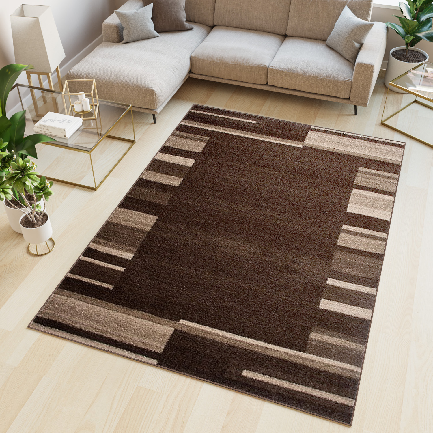 Tapis Sari Marron Foncé Cadre