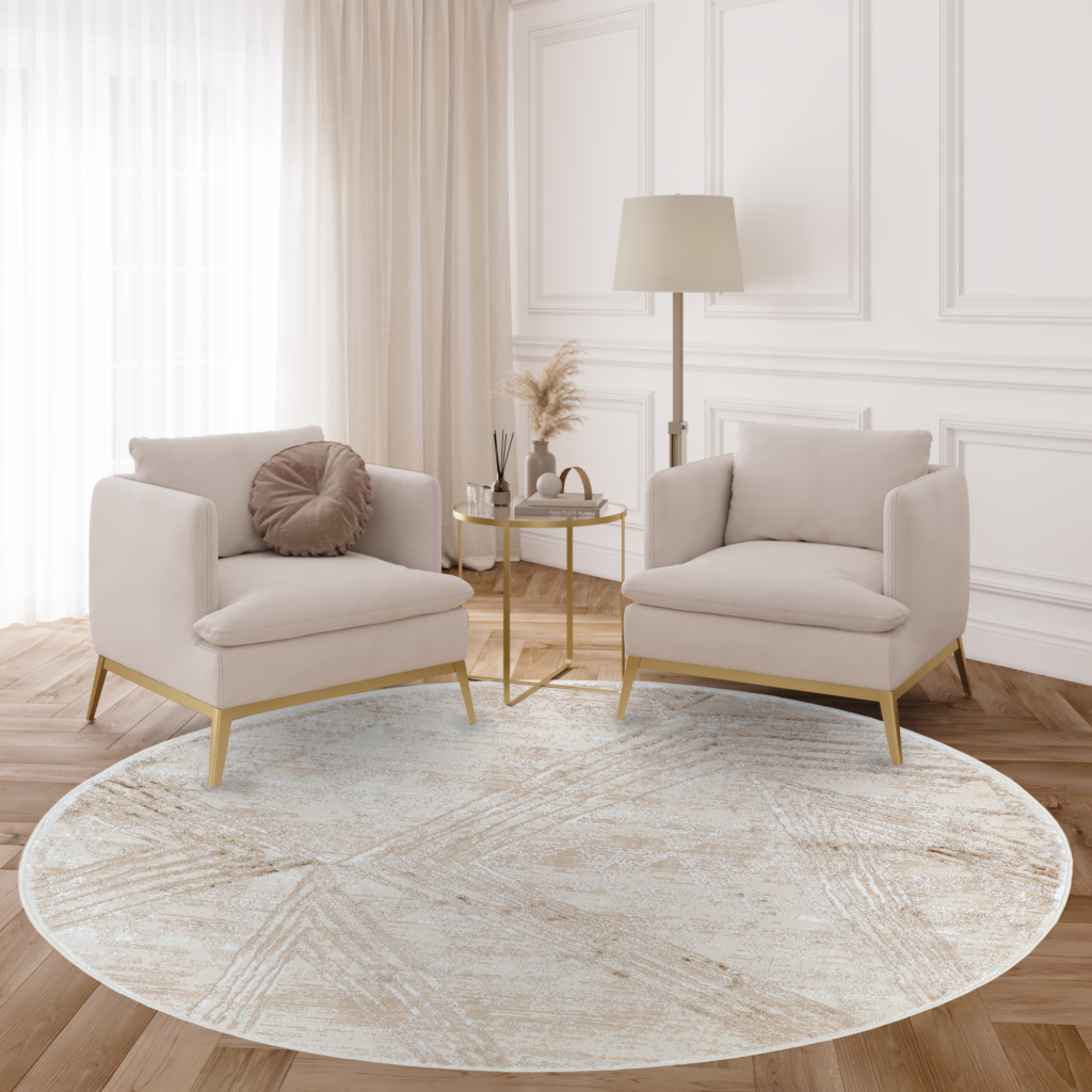Tapis Crystal Rond Crème Marron Moucheté Lignes