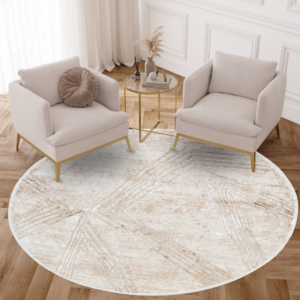 Tapis Crystal Rond Crème Marron Moucheté Lignes
