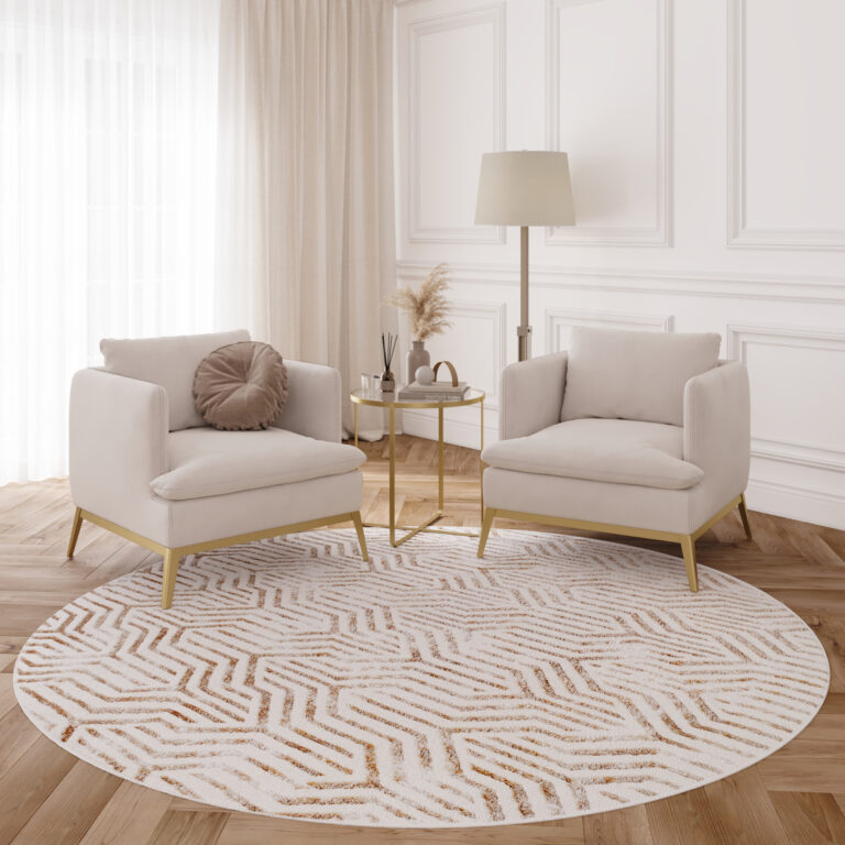 Tapis Crystal Rond Marron Crème Beige Lignes