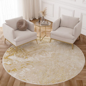 Tapis Crystal Rond Beige Or Crème Marbre
