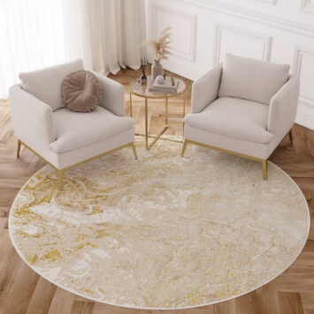 Tapis Crystal Rond Beige Or Crème Marbre