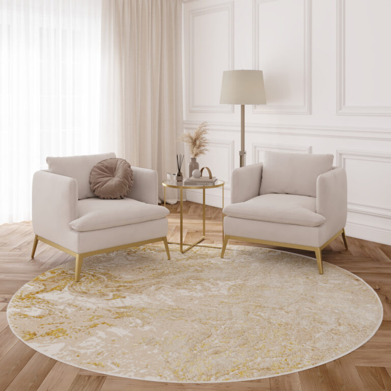 Tapis Crystal Rond Beige Or Crème Marbre
