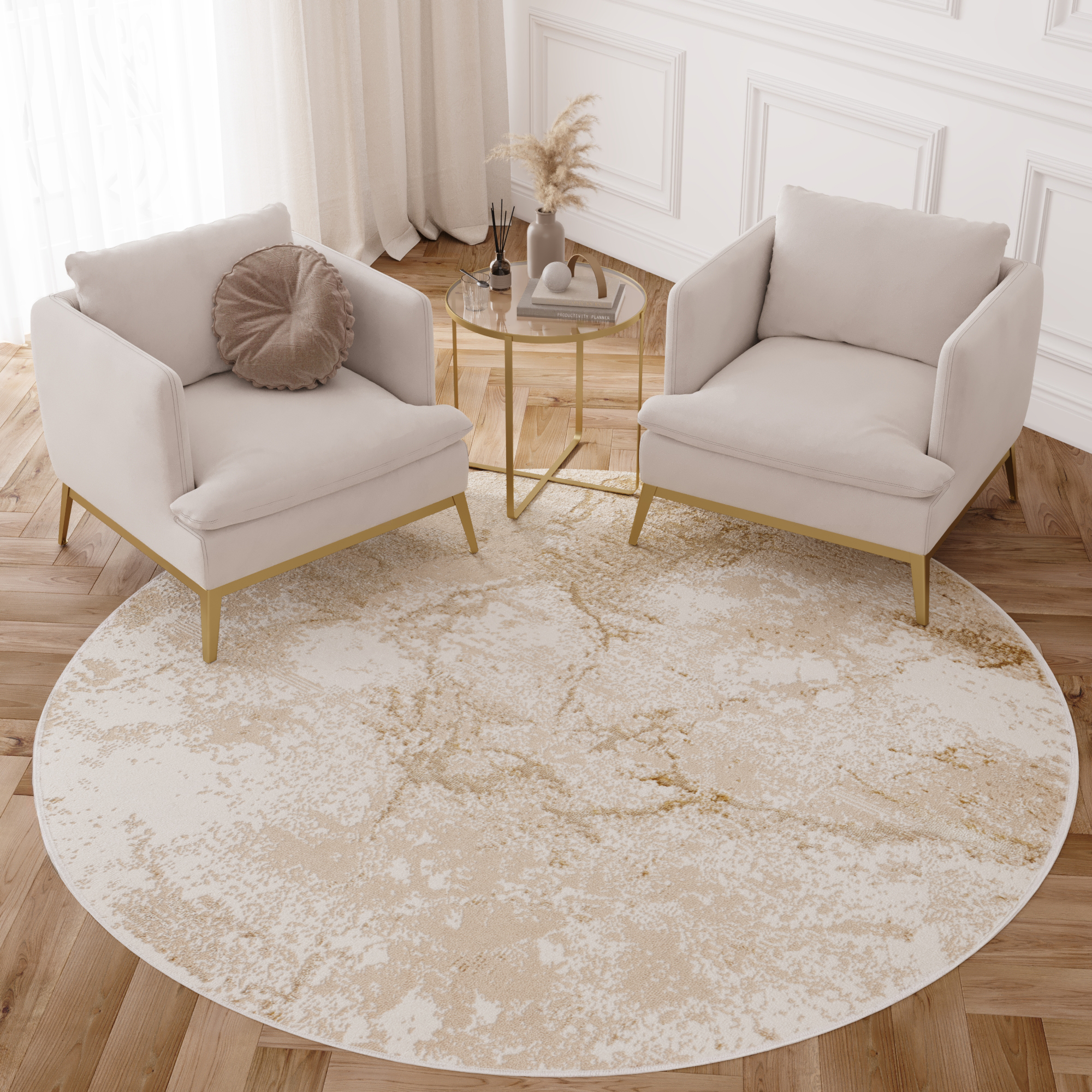 Tapis Crystal Rond Marron Beige Marbre