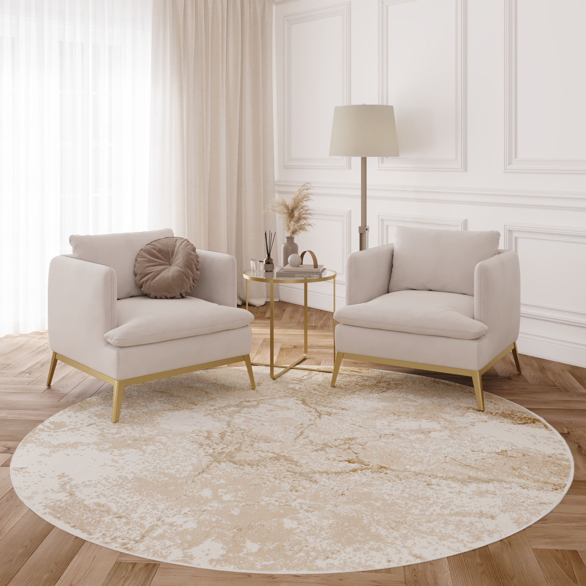 Tapis Crystal Rond Marron Beige Marbre