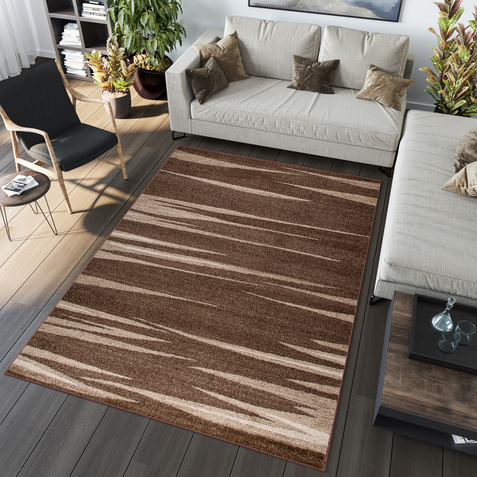 Tapis Sari Marron Beige Rayé