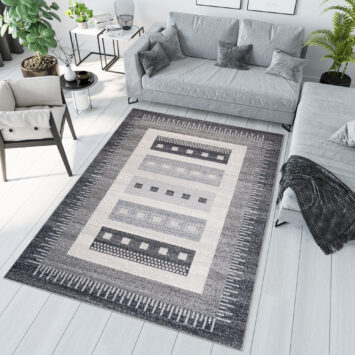 Tapis Sari Gris Ethnique Cadre