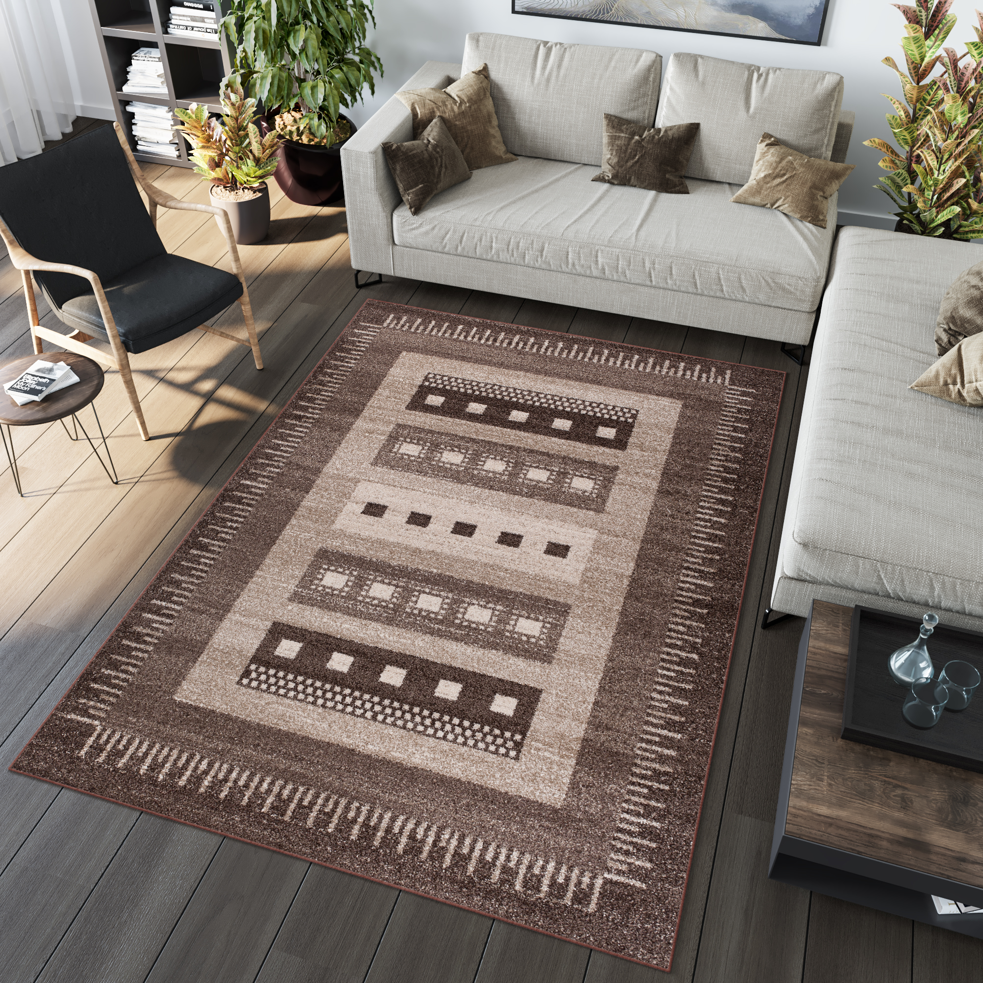 Tapis Sari Marron Ethnique Cadre