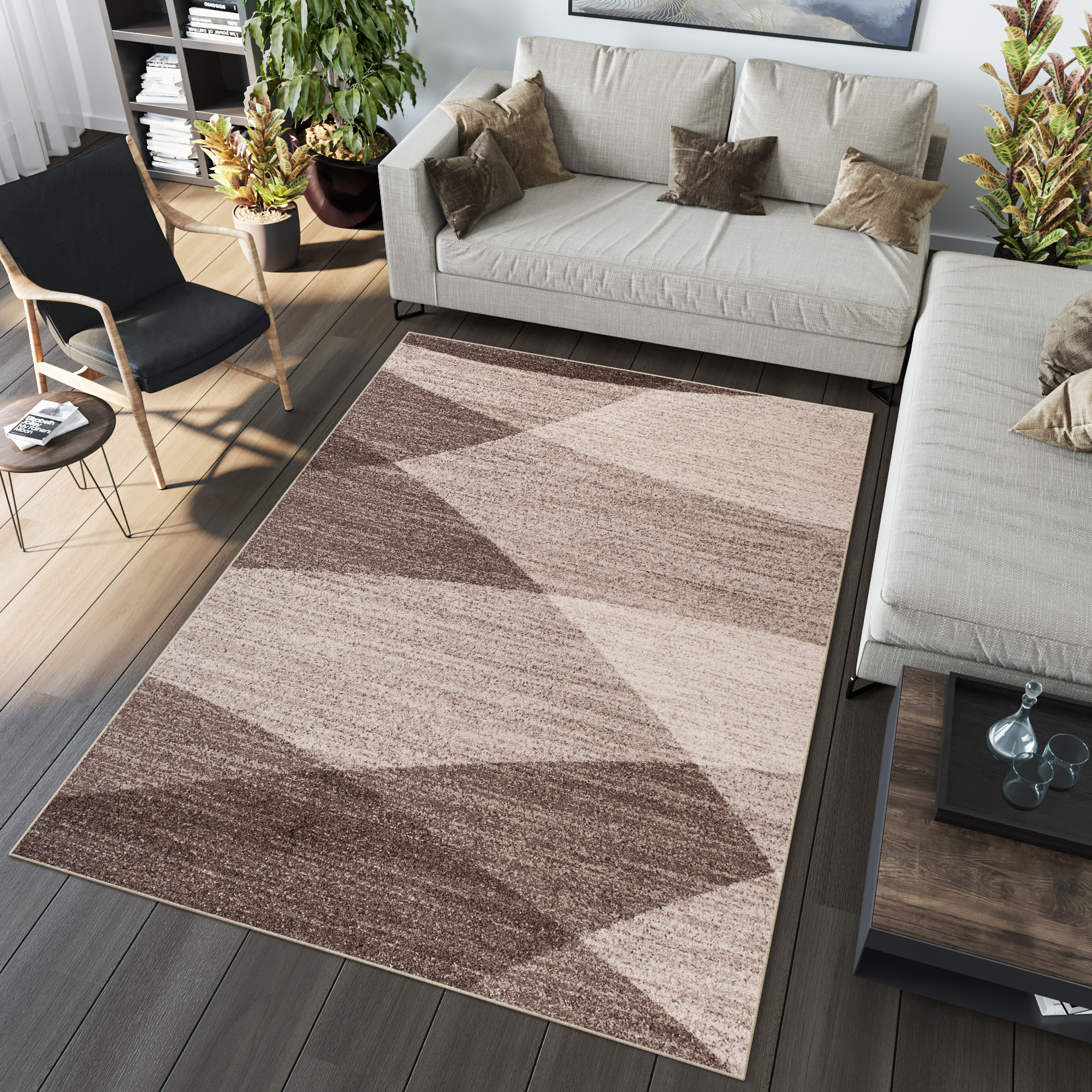Tapis Sari Marron Beige Géométrique