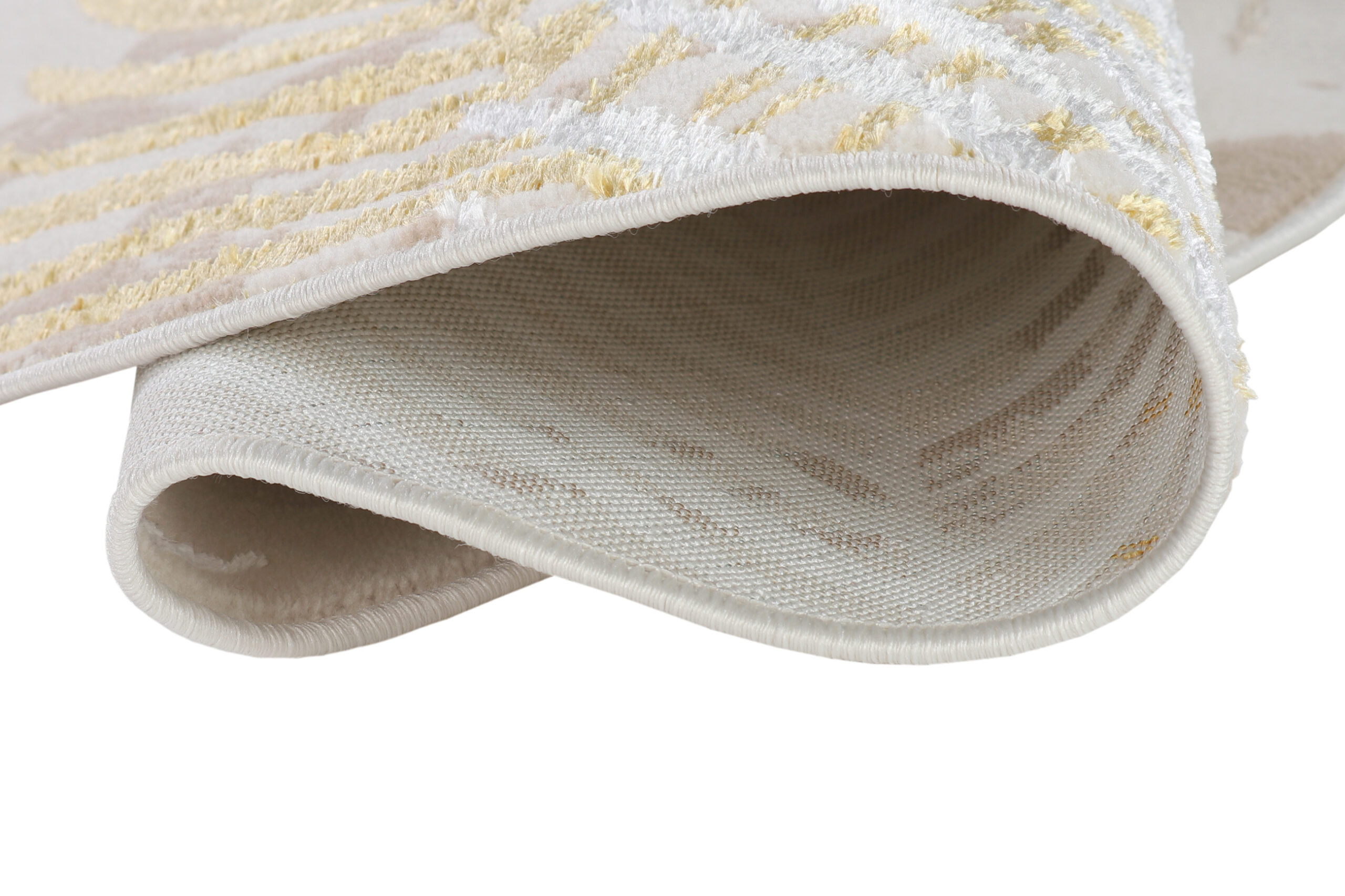 Tapis Crystal Rond Or Marron Crème Feuilles