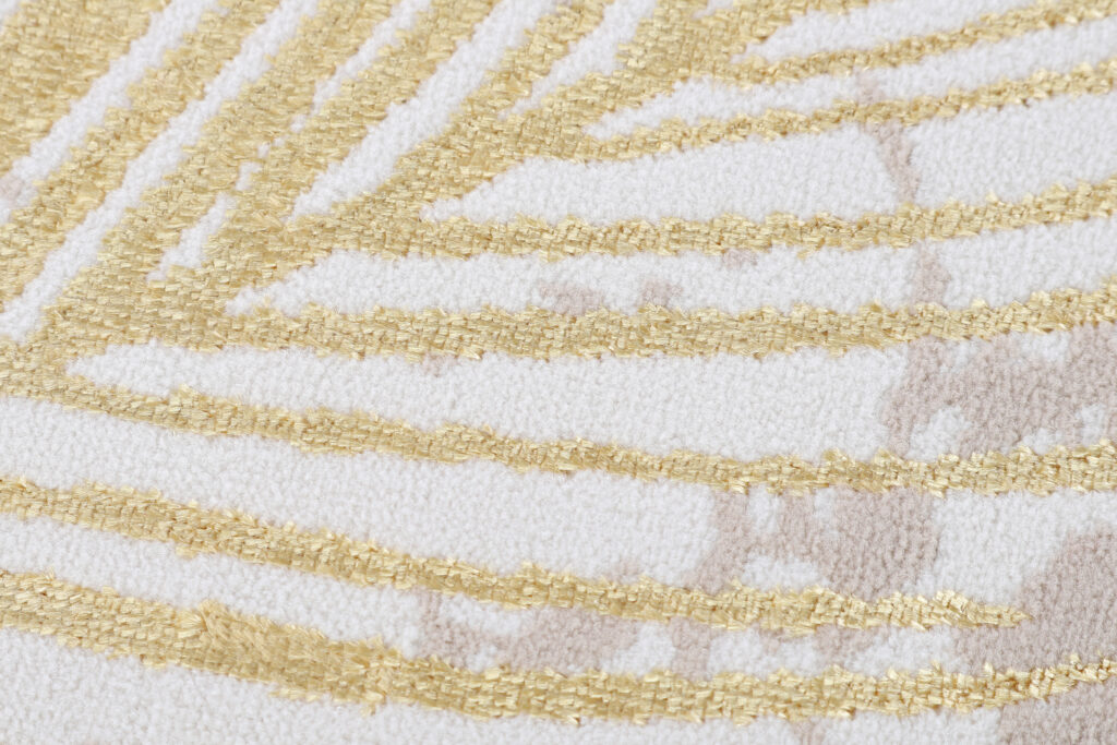 Tapis Crystal Rond Or Marron Crème Feuilles