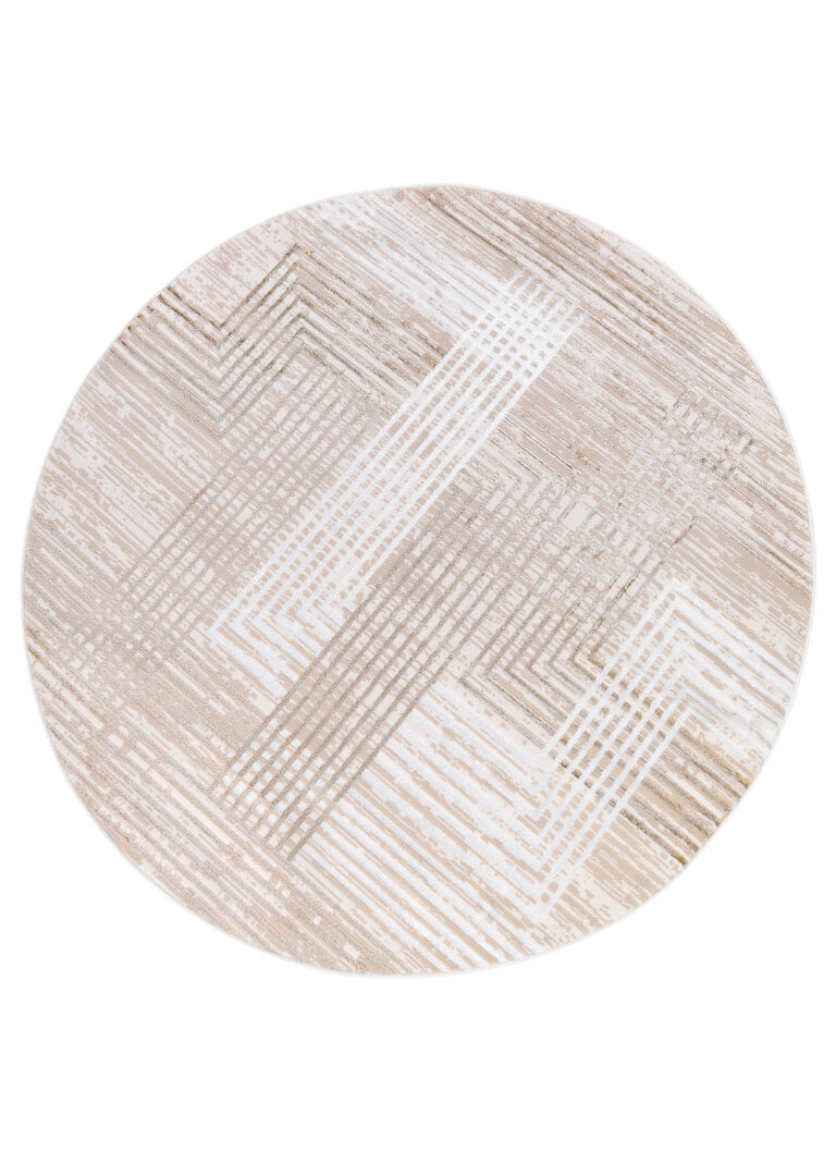 Tapis Crystal Rond Beige Marron Crème Rayé