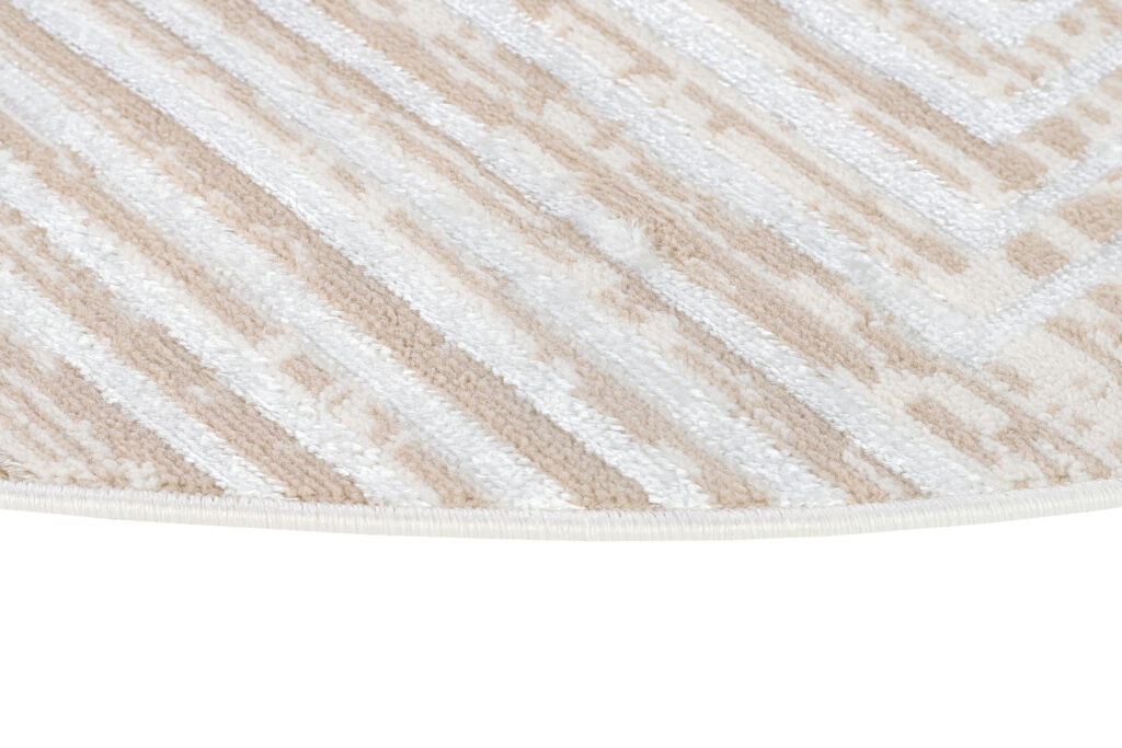 Tapis Crystal Rond Beige Marron Crème Rayé