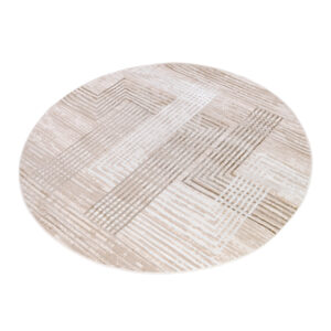 Tapis Crystal Rond Beige Marron Crème Rayé