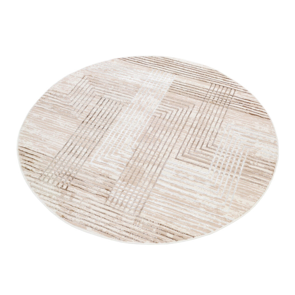 Tapis Crystal Rond Marron Beige Crème Rayé