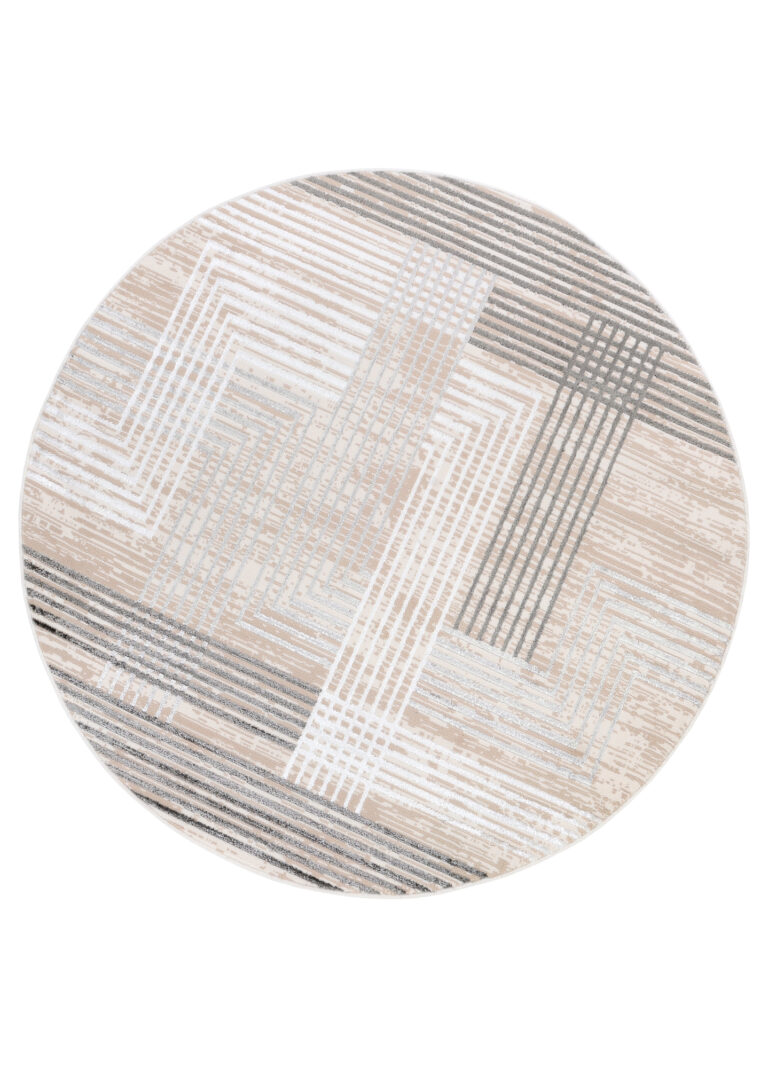 Tapis Crystal Rond Marron Beige Crème Rayé