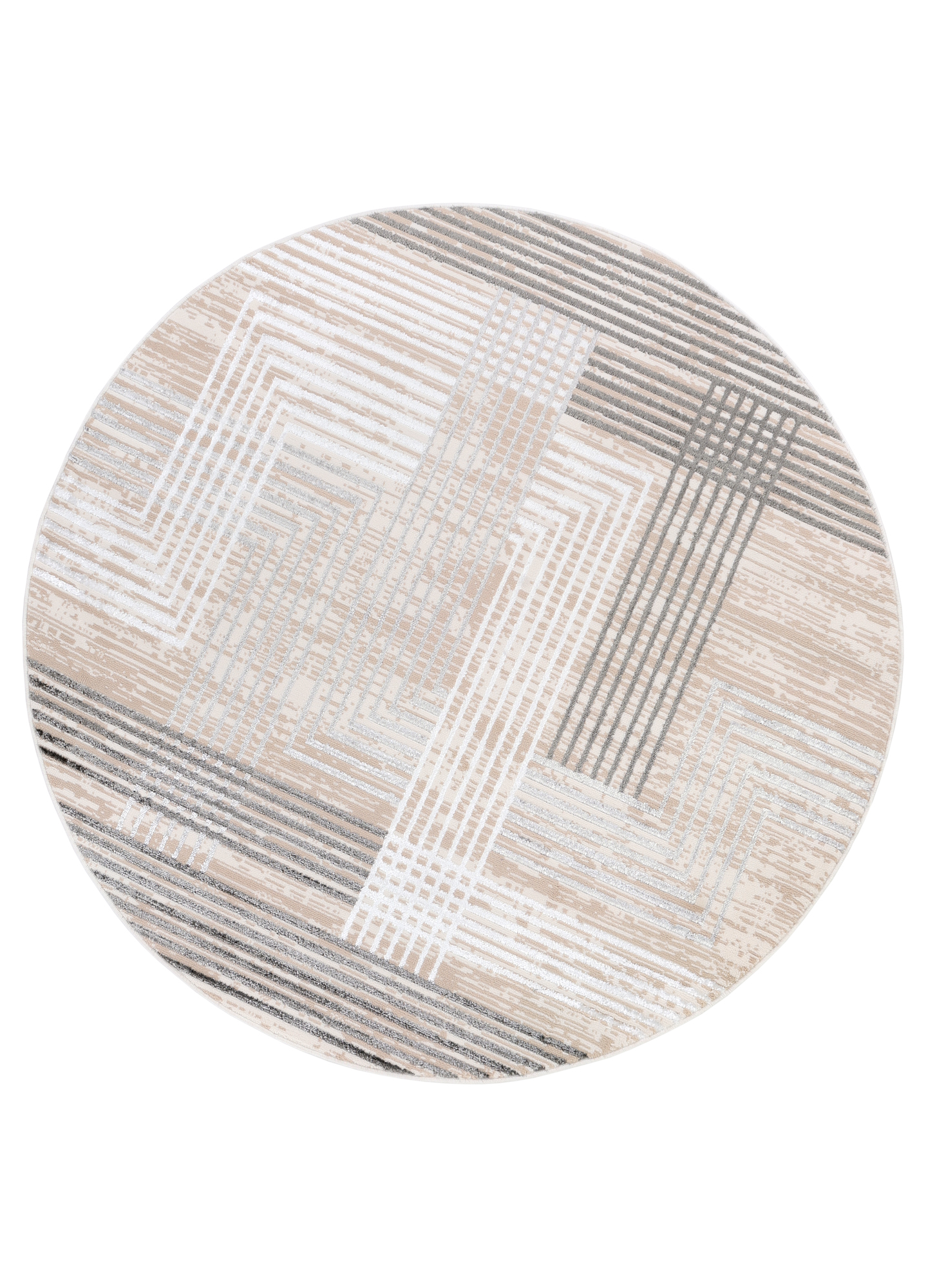 Tapis Crystal Rond Marron Beige Crème Rayé